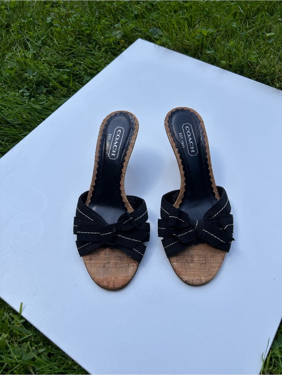 Coach Shoes - Coach Black Knot-Front Cork Slide Mules